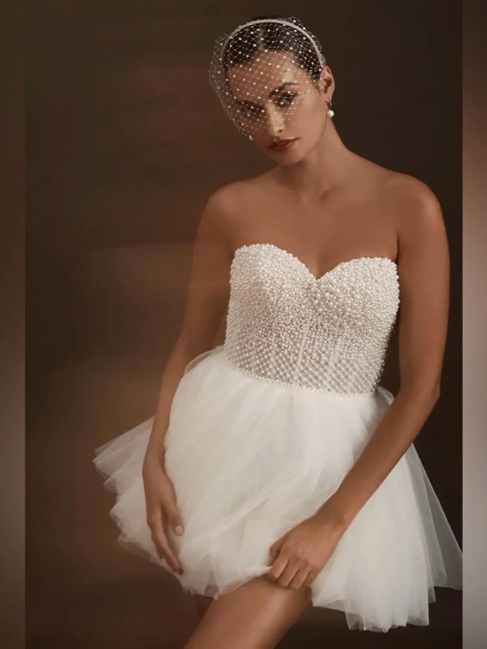 NWOT Anthropologie Wtoo by Watters Maeve White Strapless Pearl Tulle Mini Dress